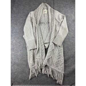 Anthropologie Angel Of The North Womens L Anais Cable Knit Fringe Cardigan Boho